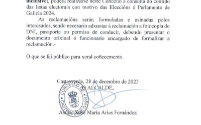 CONSULTA LISTAS DE CENSO ELECTORAL PARA AS ELECCIÓNS AO PARLAMENTO DE GALICIA 2024