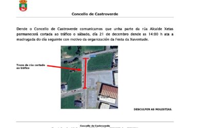 AVISO! RÚA CORTADA AO TRÁFICO ESTE SÁBADO 21 DE DECEMBRO 2024