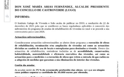BANDO INFORMATIVO SOBRE AXUDAS PARA A REHABILITACIÓN DE VIVENDAS NO RURAL