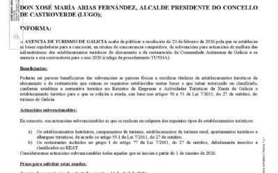 BANDO INFORMATIVO SOBRE AXUDAS PARA ESTABLECEMENTOS TURÍSTICOS
