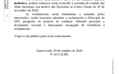 ELECCIÓNS ÁS CORTES XERAIS DO 29 DE NOVEMBRO DE 2026: CONSULTA CONTIDO LISTAS ELECTORAIS